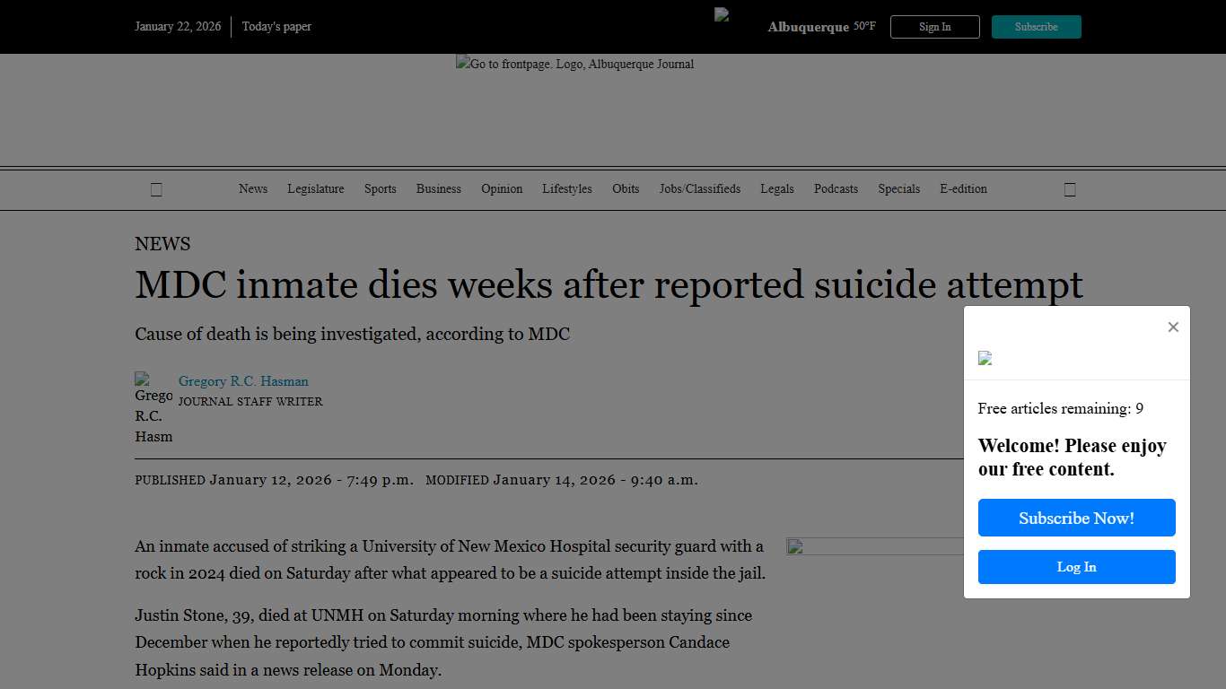 MDC inmate dies weeks after reported suicide attempt