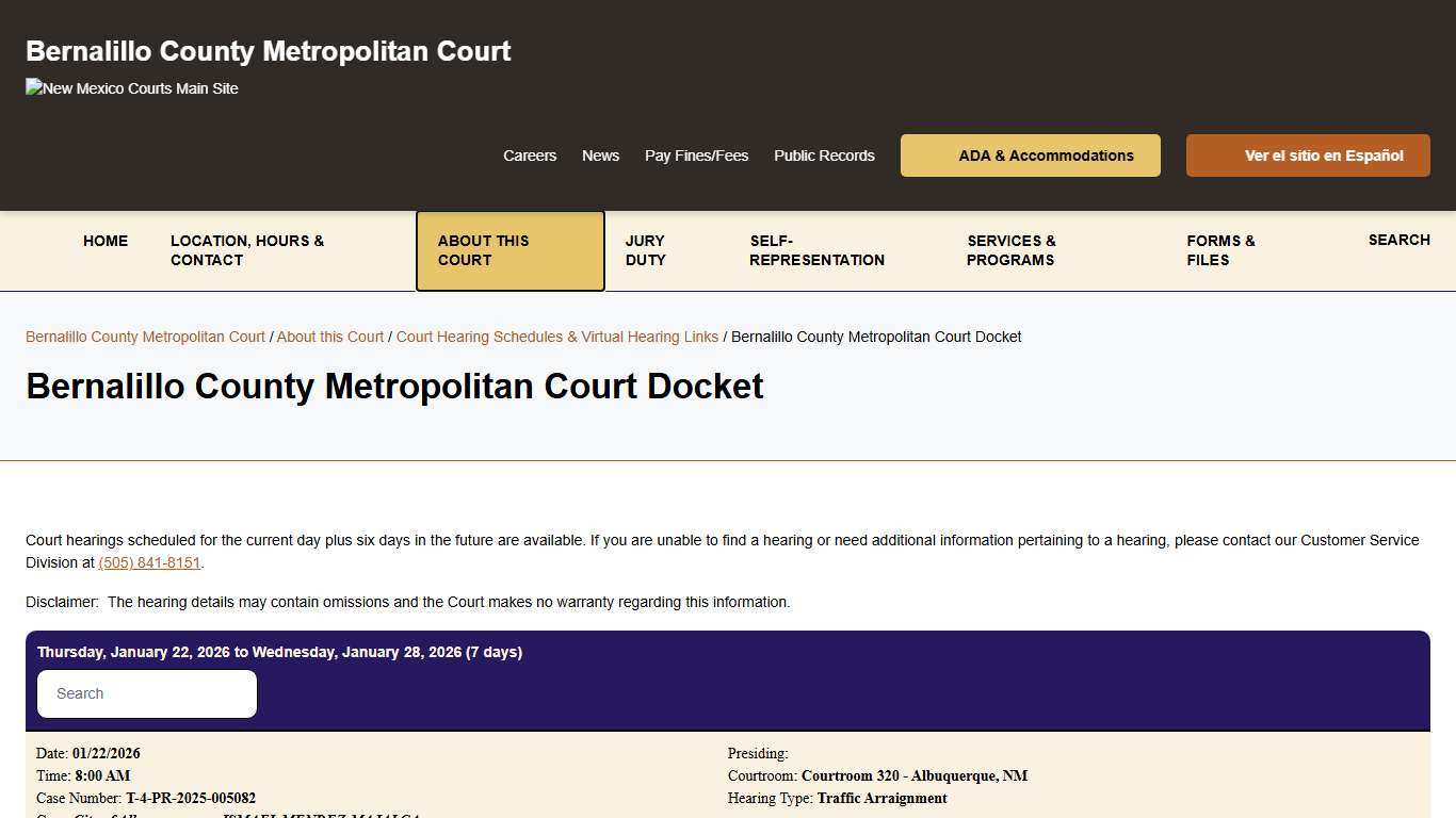 Bernalillo County Metropolitan Court Docket - Bernalillo County Metropolitan Court